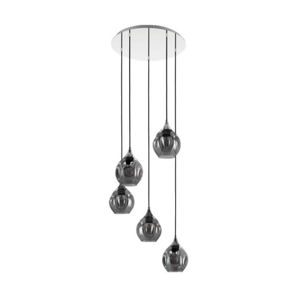 Eglo 39682 Подвес BREGALLA, 5x40W(E27), ?550, H1500, сталь, хром/cтекло с напылением, черный-прозрачный — миниатюра 1