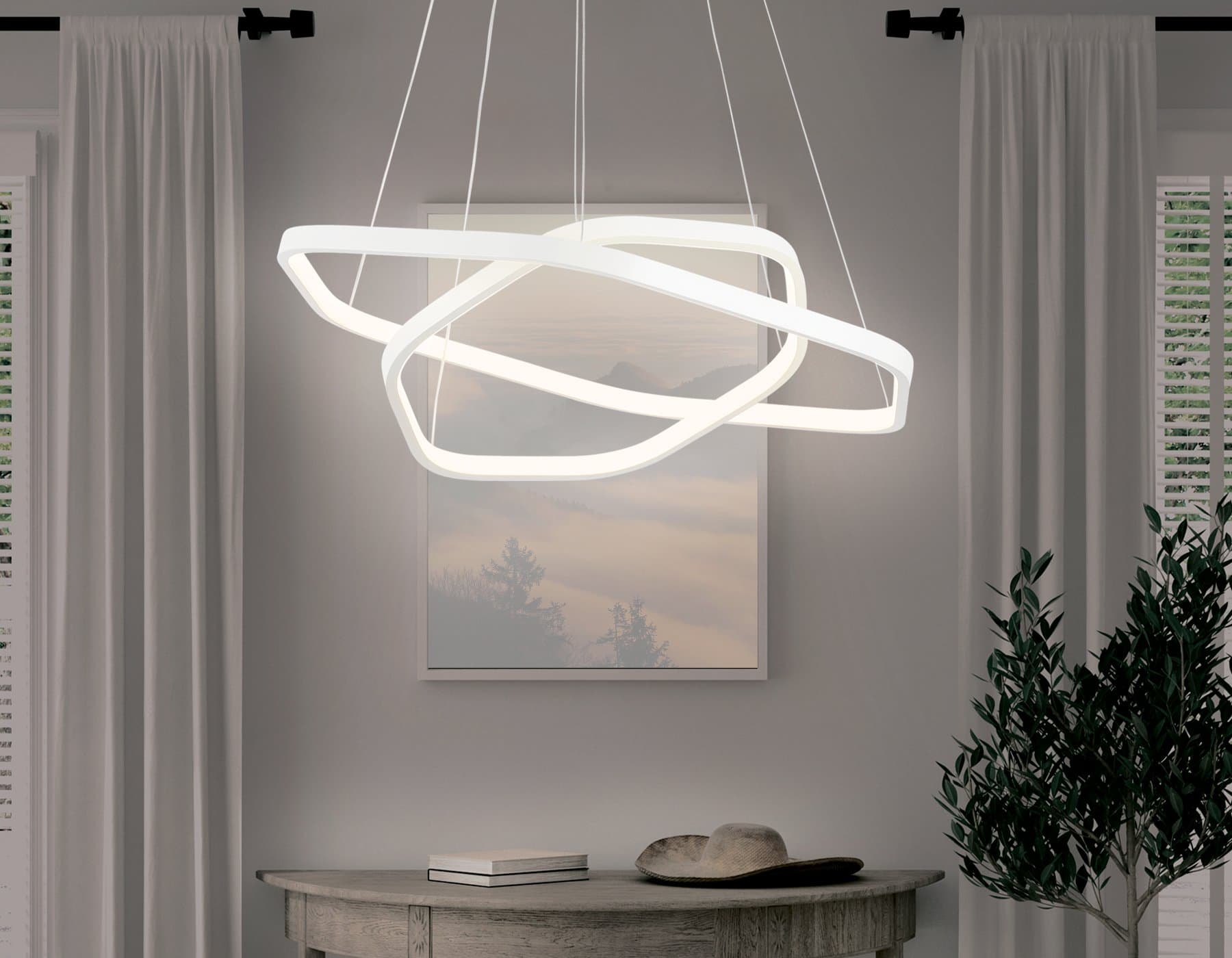 Ambrella Подвесной светодиодный светильник FL360/2 WH белый 4200K 48W D400/600*1200 (без ПДУ) — миниатюра 3