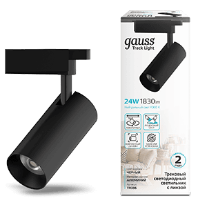 Gauss Светильник трековый цилиндр 24W 1830lm 4000K 180-220V IP20 65*206мм черный линза 36º LED TR086