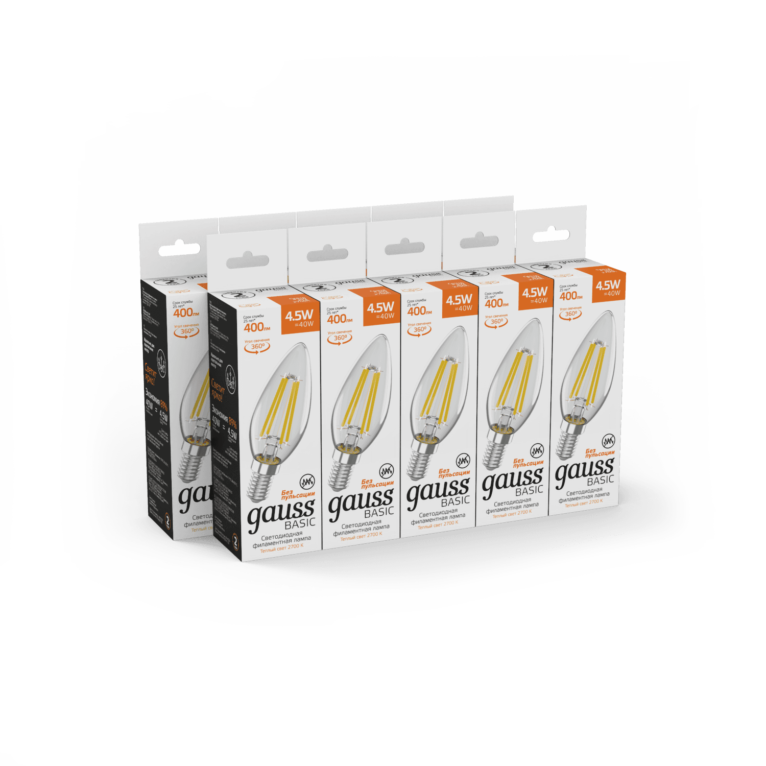 Gauss Лампа Basic Filament Свеча 4,5W 400lm 2700К Е14 LED 1031115 — миниатюра 7