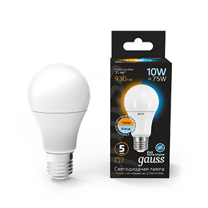 Gauss Лампа A60 10W 930lm 3000K/4100K E27 изм.цвет.темп. LED 102502110-T