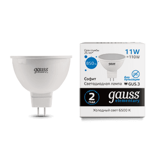 Gauss Лампа Elementary MR16 11W 850lm 6500K GU5.3 LED 13531 — миниатюра 1