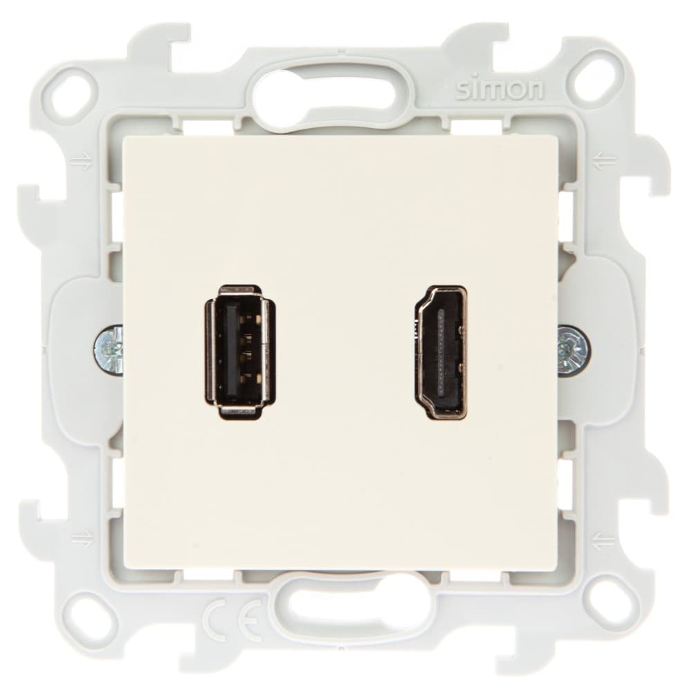 Simon 24 Слоновая кость Коннектор HDMI+USB 2.0 2411095-031 — миниатюра 1