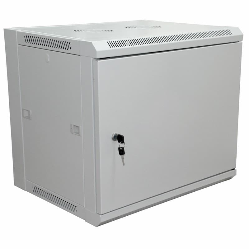 19" Настенный шкаф 6U 600×450×370 мм (ШxГxВ) - передняя дверь металл, боковые стенки съемные (разобранный), RAL 7035 Rexant 04-2210