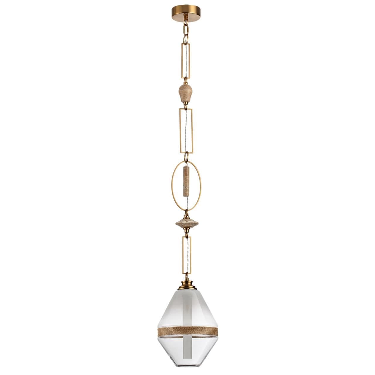 Odeon Light 5441/1A PENDANT ODL_EX26 035 сатинированн.латунь/прозрачн./металл/стекло/травертин/веревка Подвес G9 LED 6W KREMA