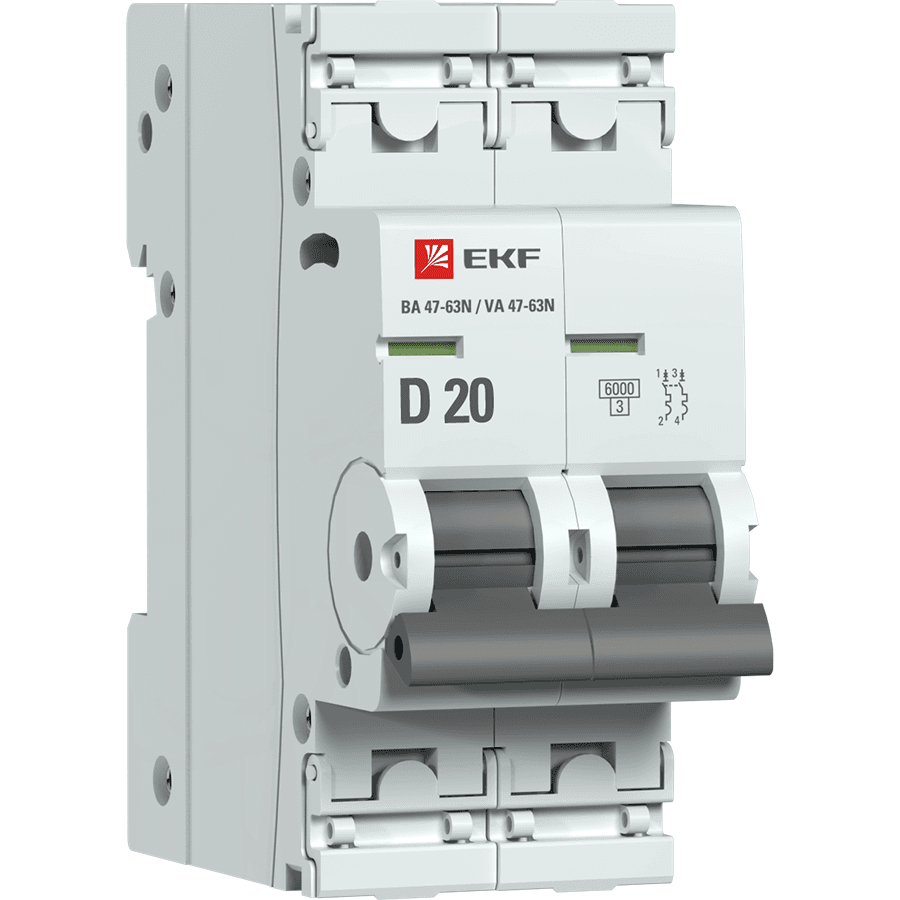 EKF Автоматический выключатель 2P 20А (D) 6кА ВА 47-63N PROxima M636220D — миниатюра 1