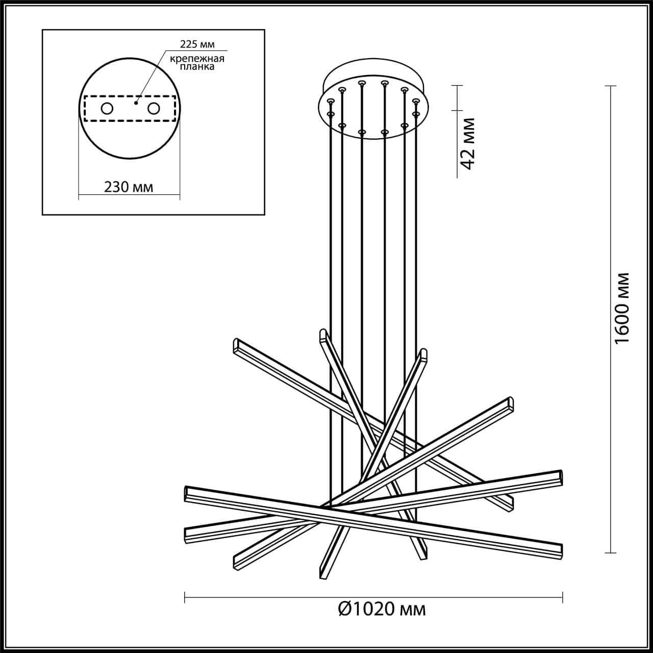 Odeon Light 3890/96L ODL20 34 черный/металл Подвесной светильник LED 4000K 96W 220V RUDY — миниатюра 2