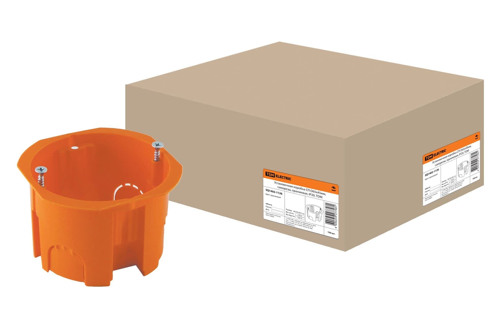TDM Установочная коробка СП D65х45мм, саморезы, красная, IP20, SQ1402-1126