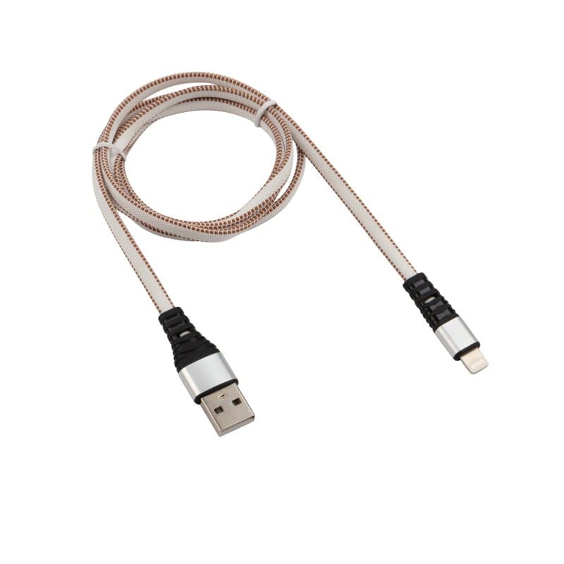 Кабель USB-Lightning для iPhone 2,4A/1m/nylon/flat/white/ Rexant 18-7056