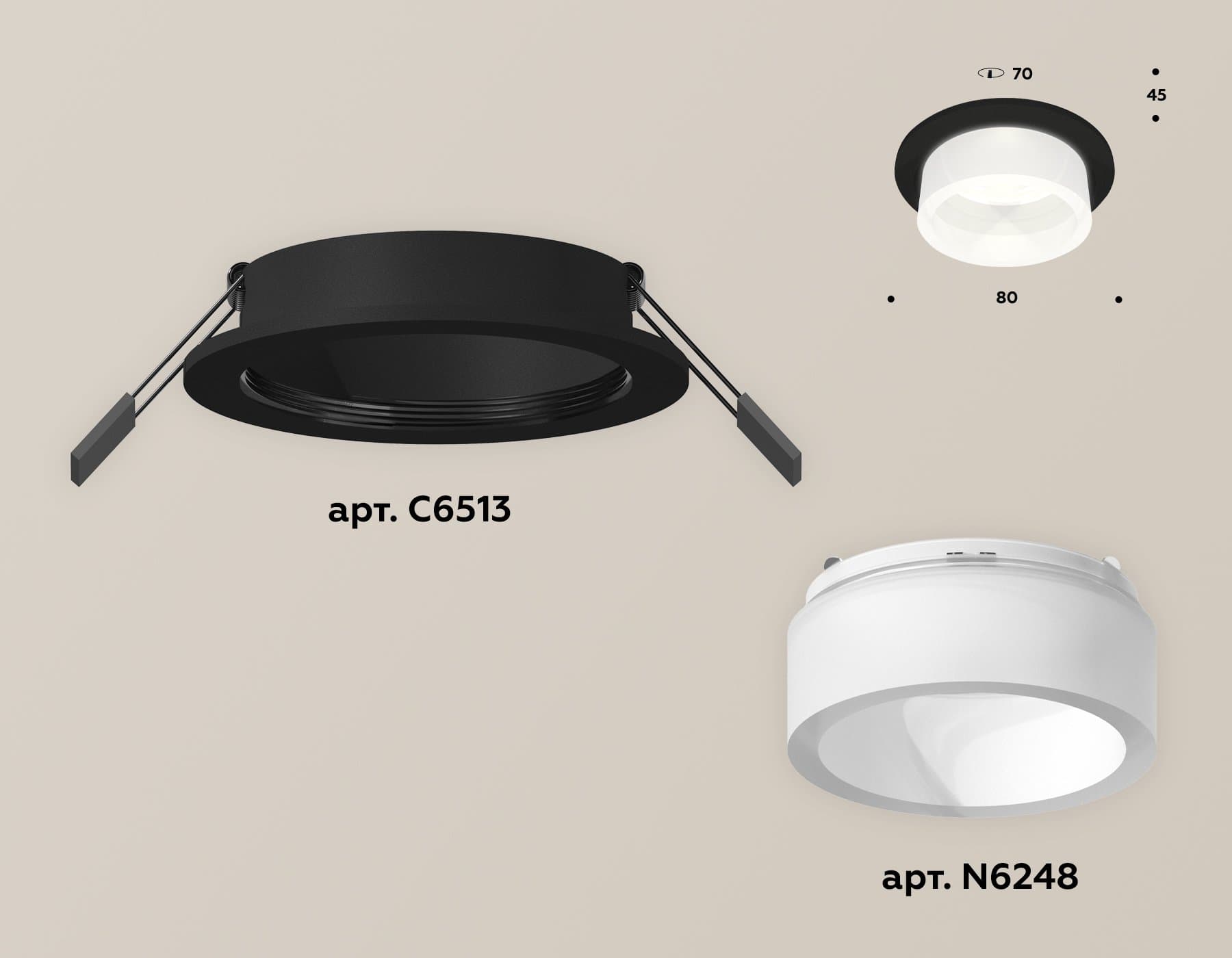 Ambrella Комплект встраиваемого светильника с акрилом XC6513066 SBK/FR черный песок/белый матовый MR16 GU5.3 (C6513, N6248) — миниатюра 2