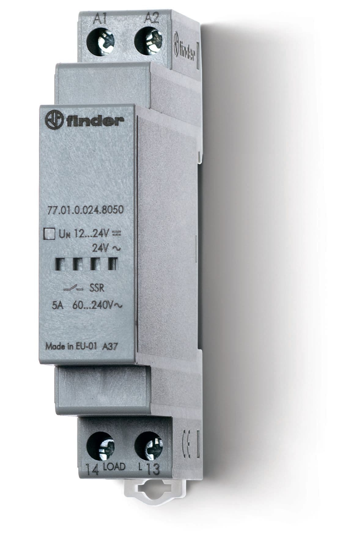 Finder Модульное твердотельное реле; выход 5А (60…240В АС); питание 110...240В AC; Функция "Включ.при пересечении нуля"; ширина 17.5мм; степень защиты 770182308050