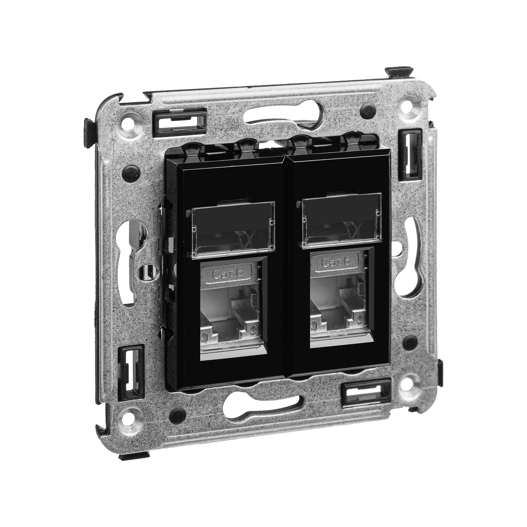 DKC Компьютерная розетка RJ-45 в стену, кат.6 двойнаяэкранированная,"Avanti", "Черный квадрат" — миниатюра 2