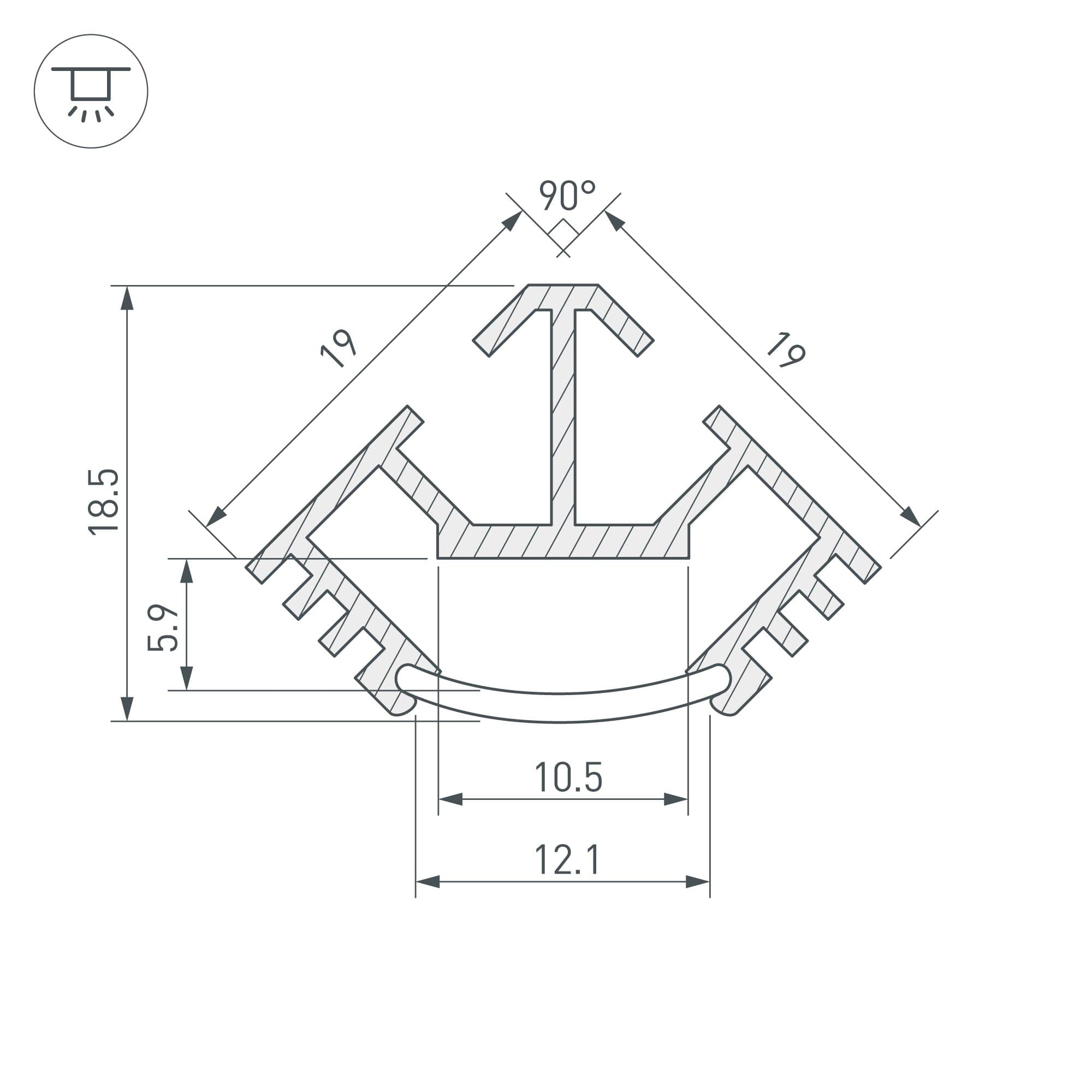 Arlight Профиль T45-2000 (CT) ANOD (Алюминий) 016942 — миниатюра 2