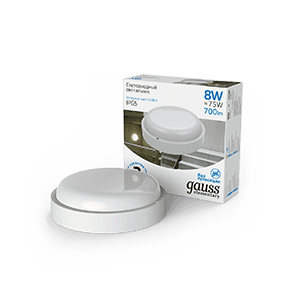Gauss Светильник ЖКХ UNIVERSAL круг 8W 700lm 6500K 160-260V IP65 D140*51 белый LED 126411308 — миниатюра 1