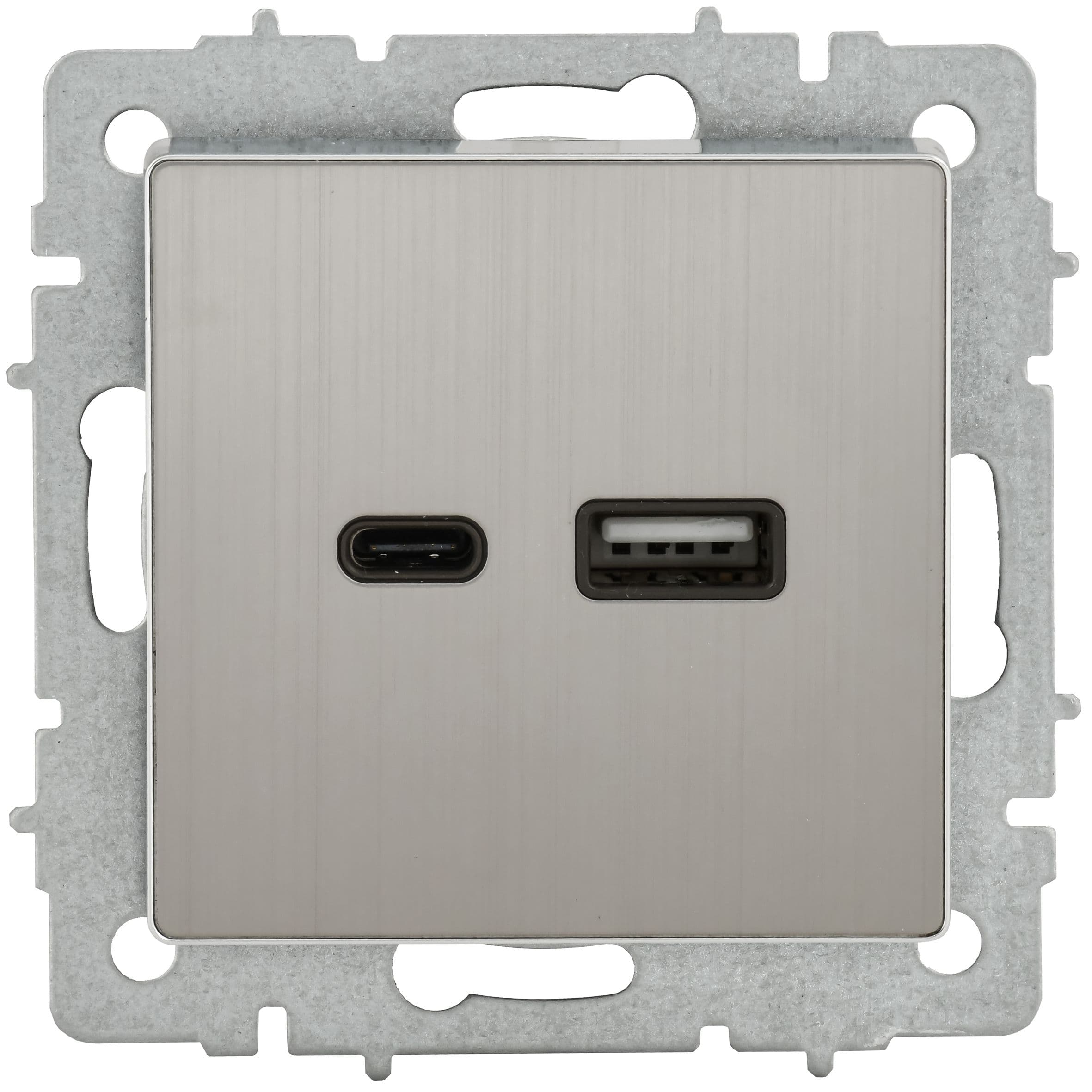 IEK BRITE Металл Хром/никель Роз. USB A+C 18Вт РЮ11-1-БрГН — миниатюра 2