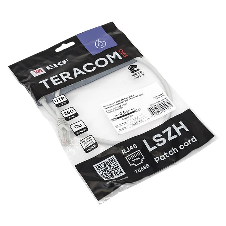 EKF Патч-корд TERACOM PRO Cat.6 неэкранированный UTP оболочка LSZH серый (0,5м) — миниатюра 2