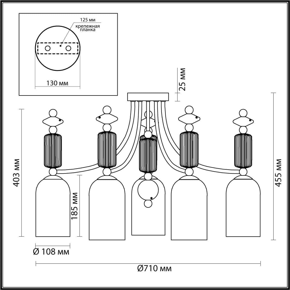 Odeon Light 4861/5C CLASSIC ODL_EX21 золото/раноцветный/керамика/стекло Люстра потолочная E14 5*40W CANDY — миниатюра 2