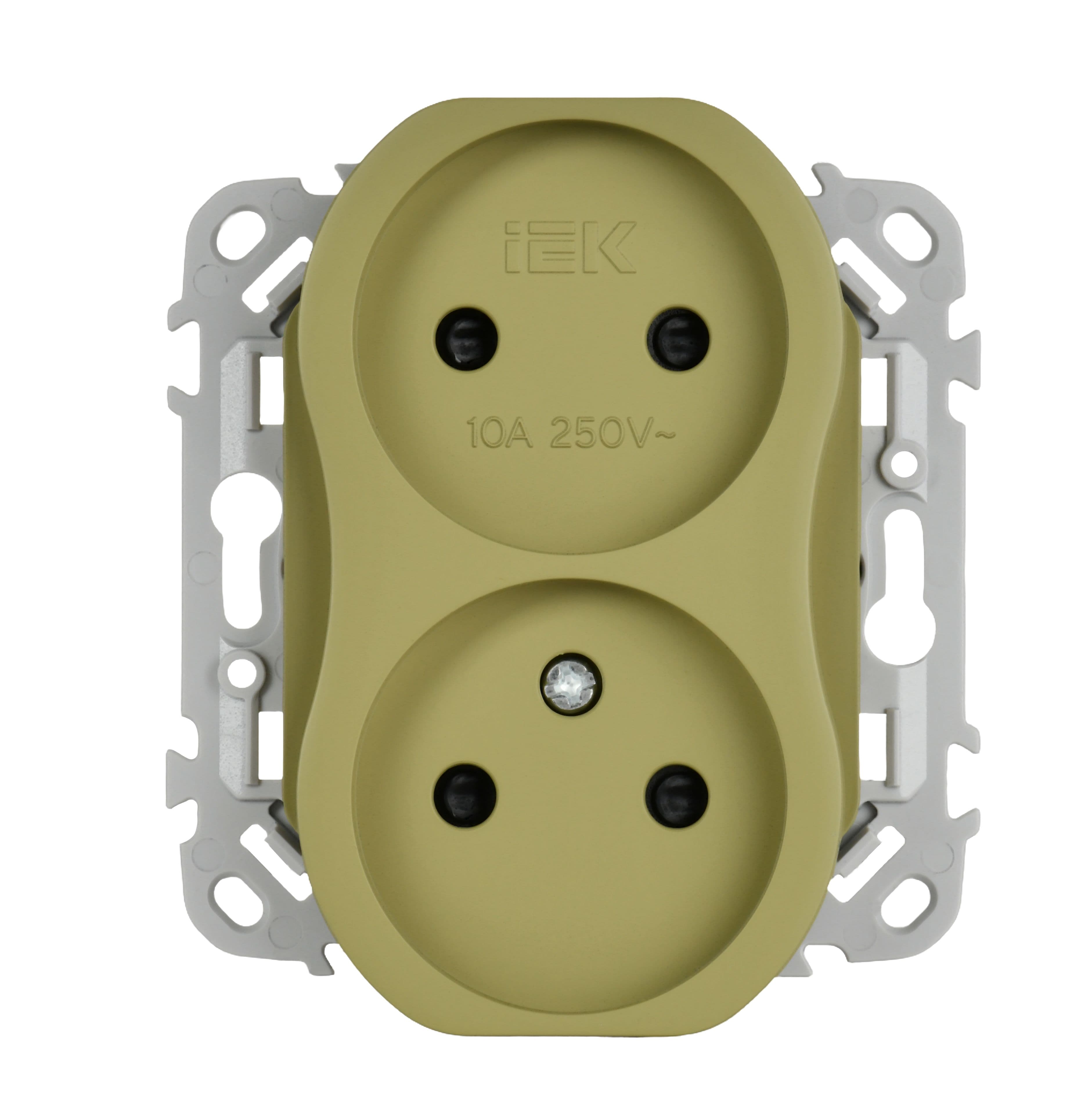 IEK FLITE Оливковый Розетка 2-местная без заземления с защитными шторками безвинтовое крепление 10А — миниатюра 2
