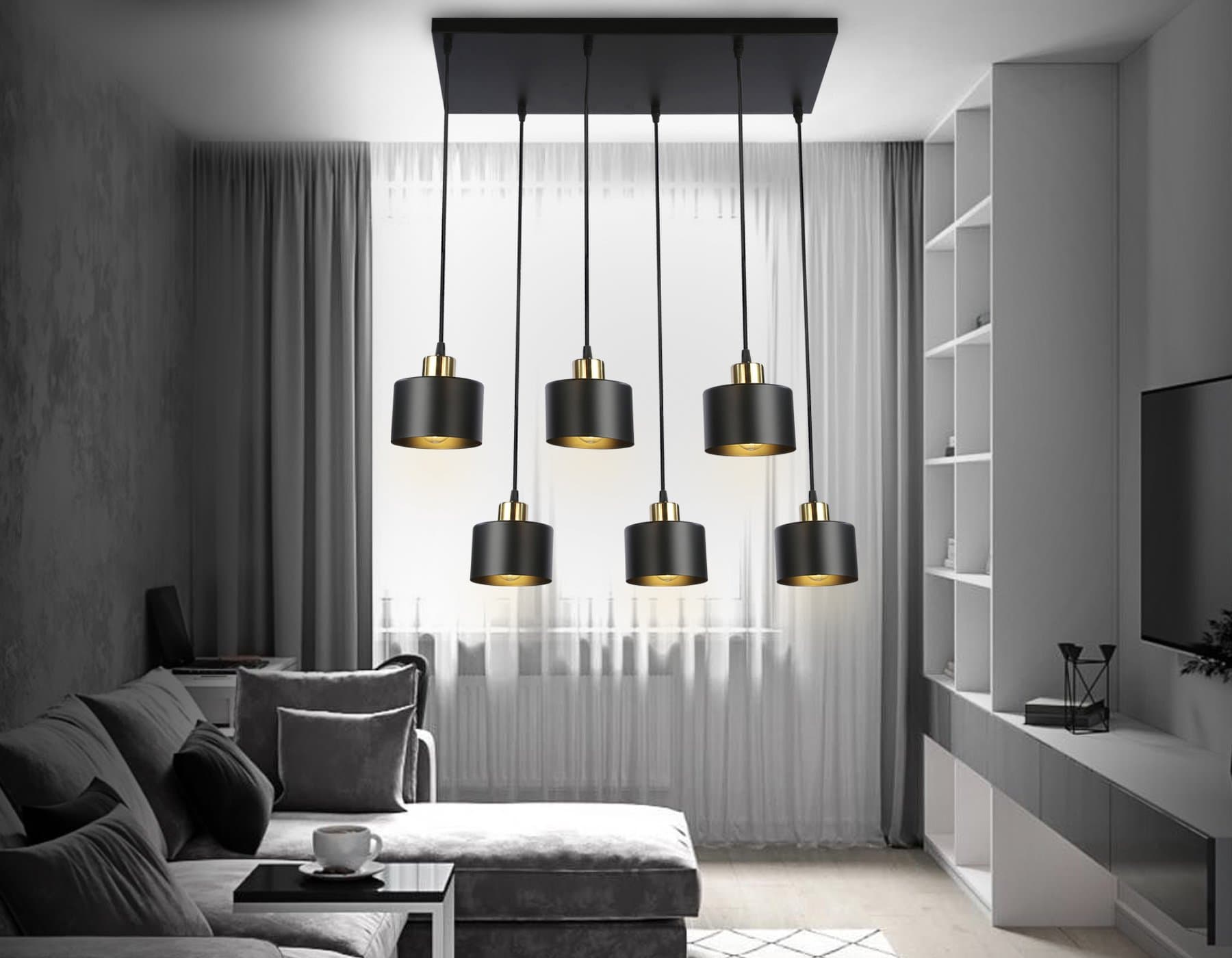 Ambrella Подвесной светильник в стиле лофт TR8126/6 BK/BS черный/латунь E27*6 max 40W 635*320*920 — миниатюра 2