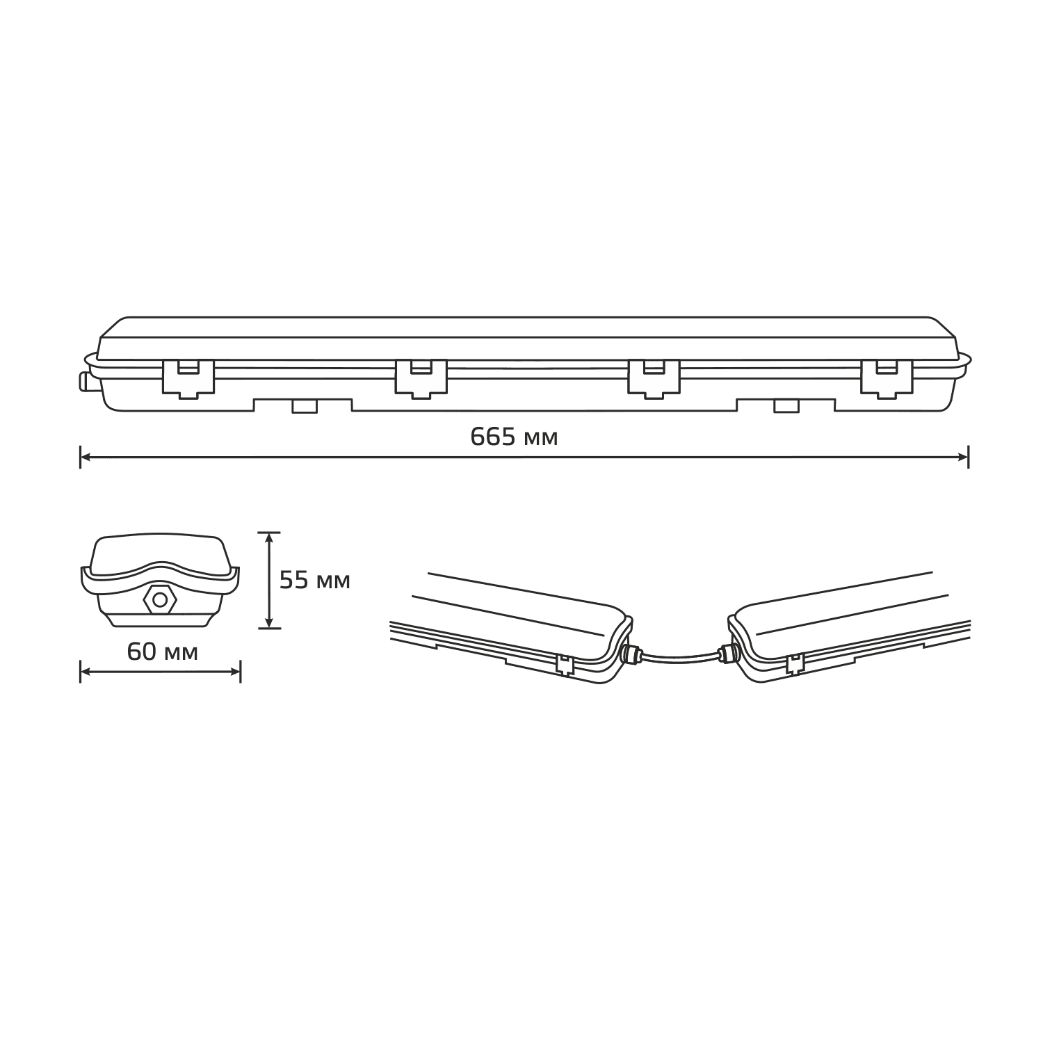 Gauss Светильник линейный СПП-Т8-G13 LITE 220-230V IP65 665*60*55мм для LED ламп 1х600мм 6 909437160 — миниатюра 7