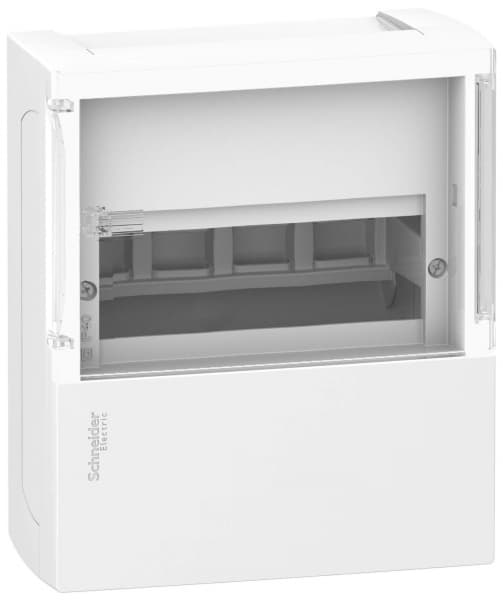 SE RESI9 MP (Mini Pragma) Бокс навесной с прозрачной дверью 1 ряд/ 8 модулей, IP40, IK07, 63А, 2 клеммы, Италия MIP12108S