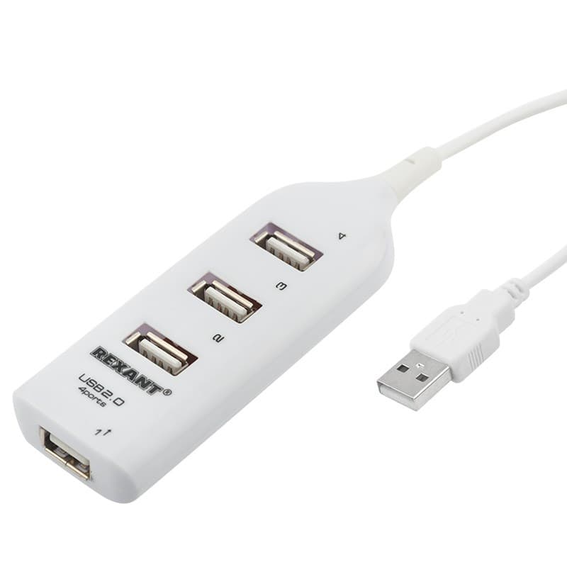 Разветвитель USB 2.0 на 4 порта белый Rexant 18-4105-1
