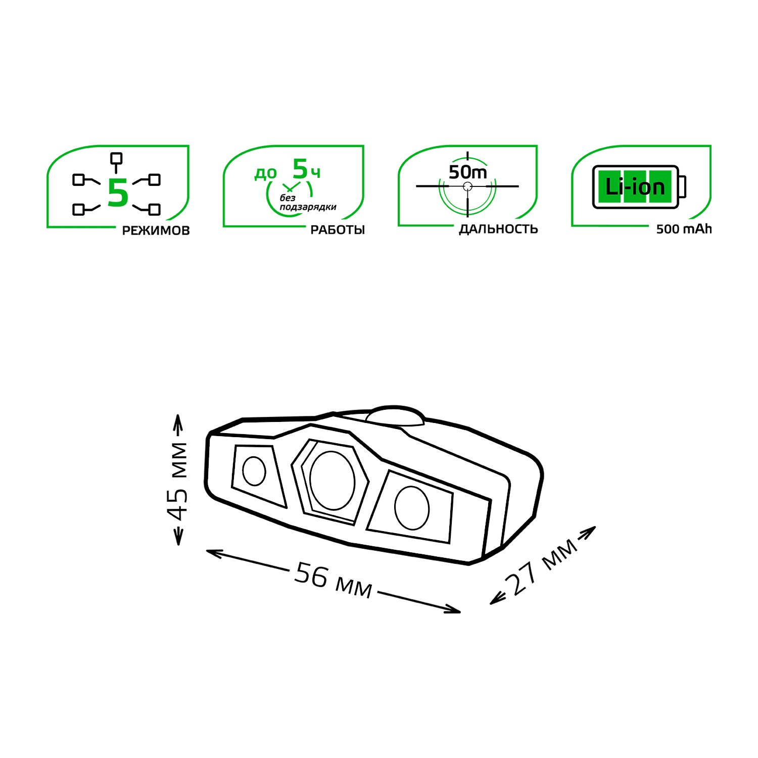 Gauss Фонарь налобный модель GFL406 5W 180lm Li-ion 500mAh LED 1/12/72 GF406 — миниатюра 3