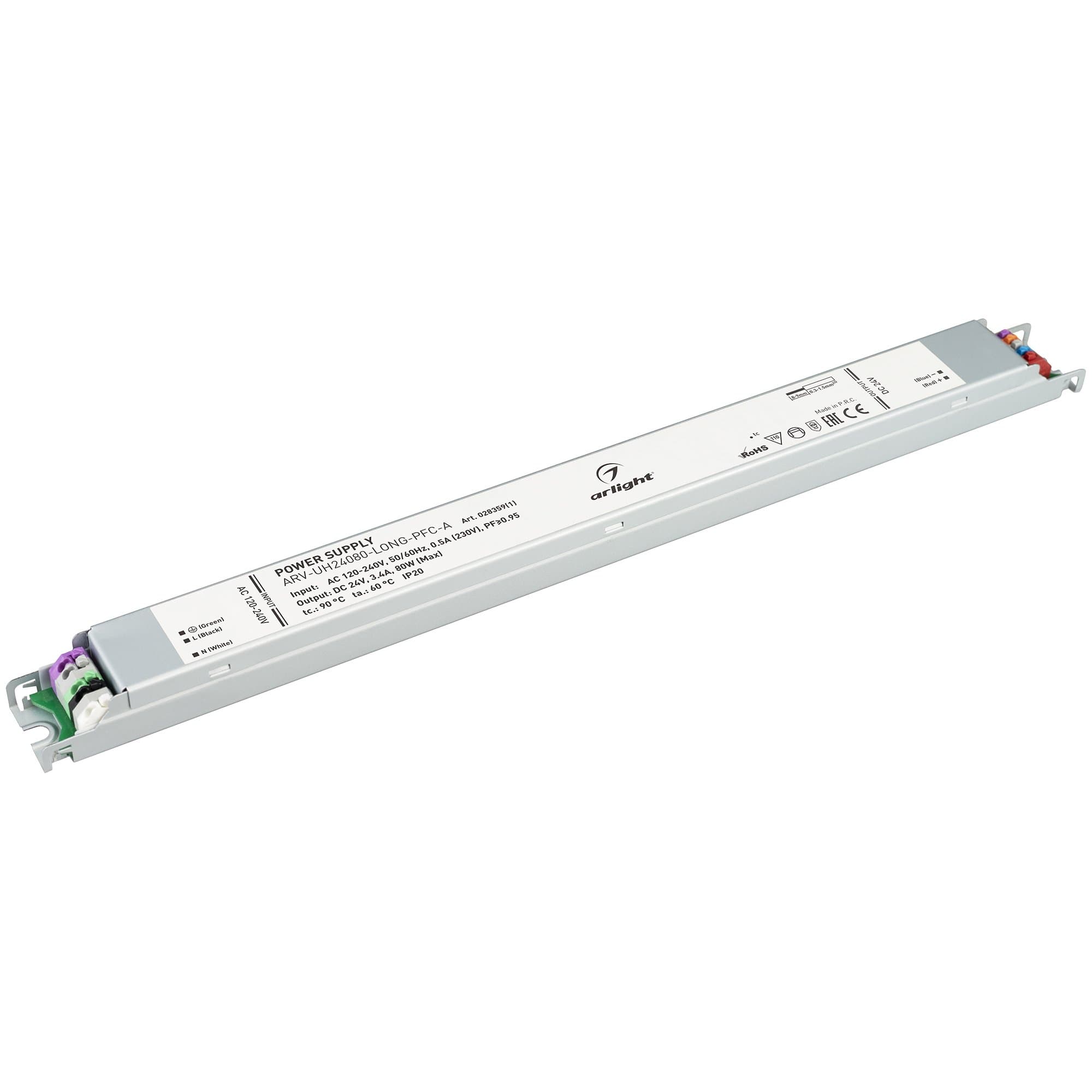 Arlight Блок питания ARV-UH24080-LONG-PFC-A (24V, 3.4A, 80W) (IP20 Металл, 7 лет) 028359(1) — миниатюра 1