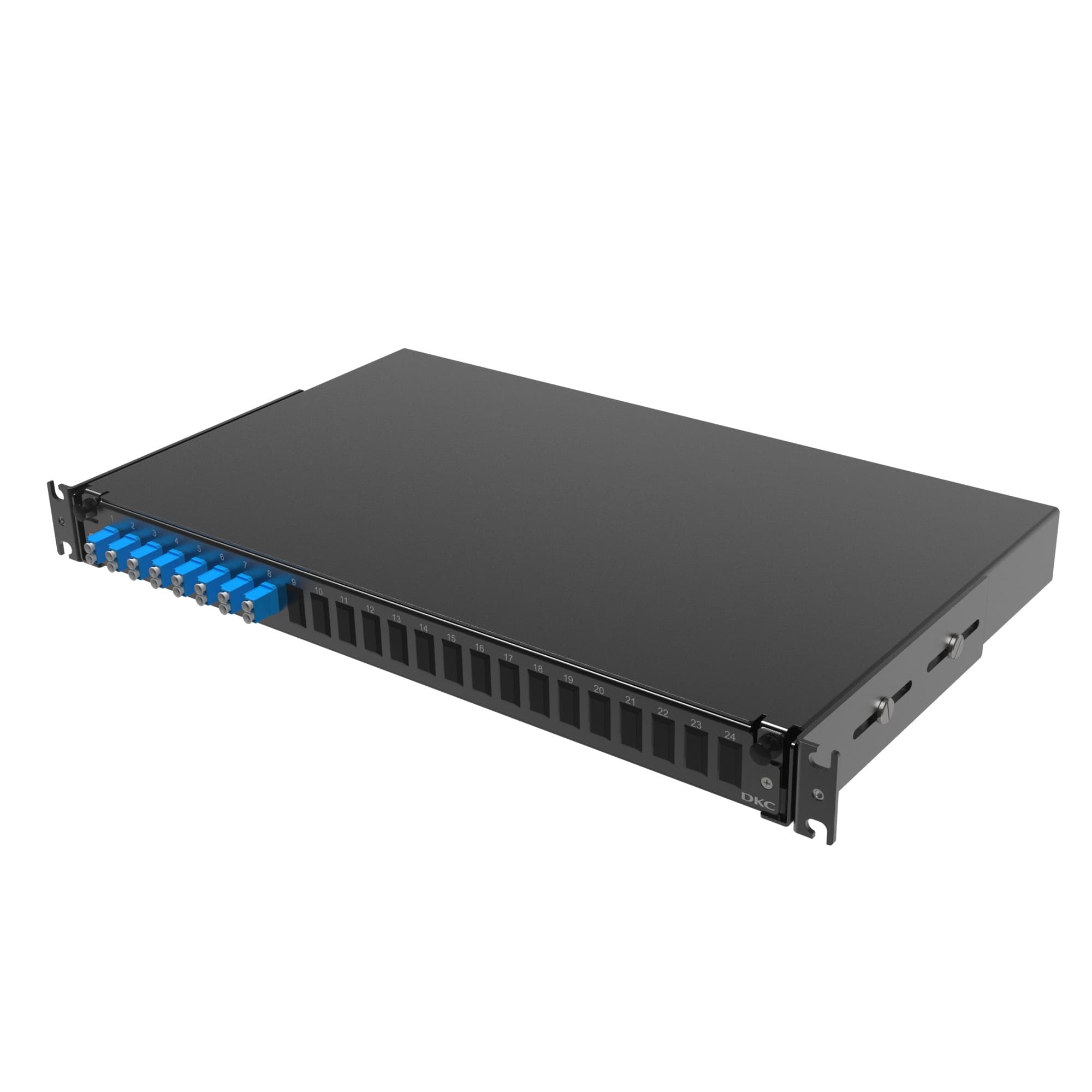 DKC Оптическая полка выдвижная 1U с адатерами 8 х duplex LC OS2 в комплекте с лицевой панелью, пигтейлами, сплайс-кассет(ой/ами) и гильзами КДЗС