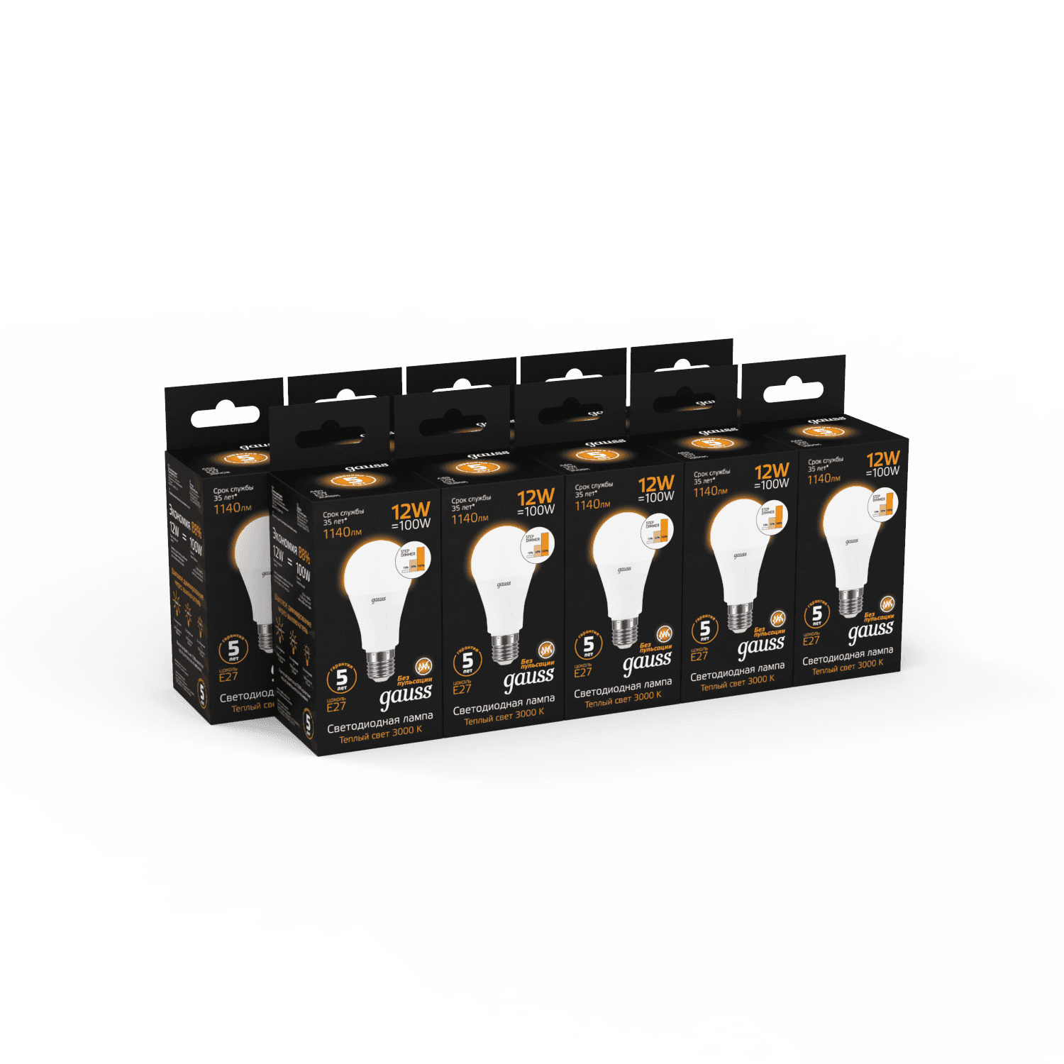 Gauss Лампа A60 12W 1140lm 3000K Е27 шаг. диммирование LED 102502112-S — миниатюра 4