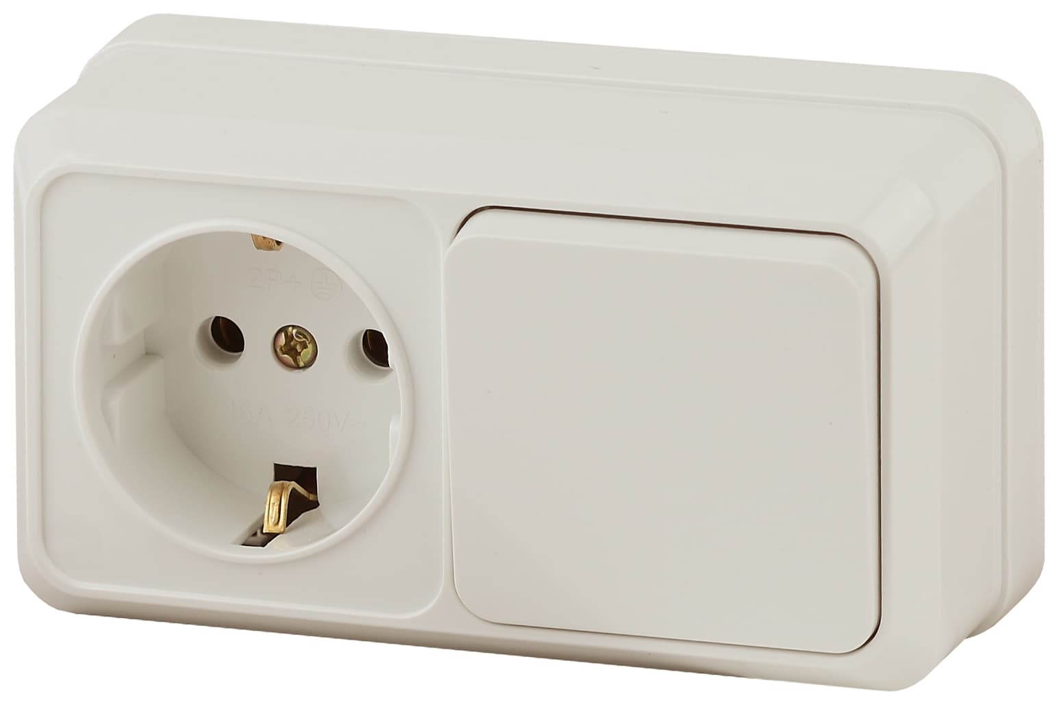 Intro Блок розетка с выключателем Quadro 2-701-02 горизонтальный 10(16)А-250В, IP20, ОУ, слоновая кость
