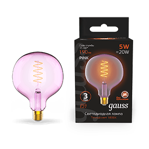 Gauss Лампа Filament G125 5W 190lm 1800К Е27 pink flexible LED 1011802105 — миниатюра 1