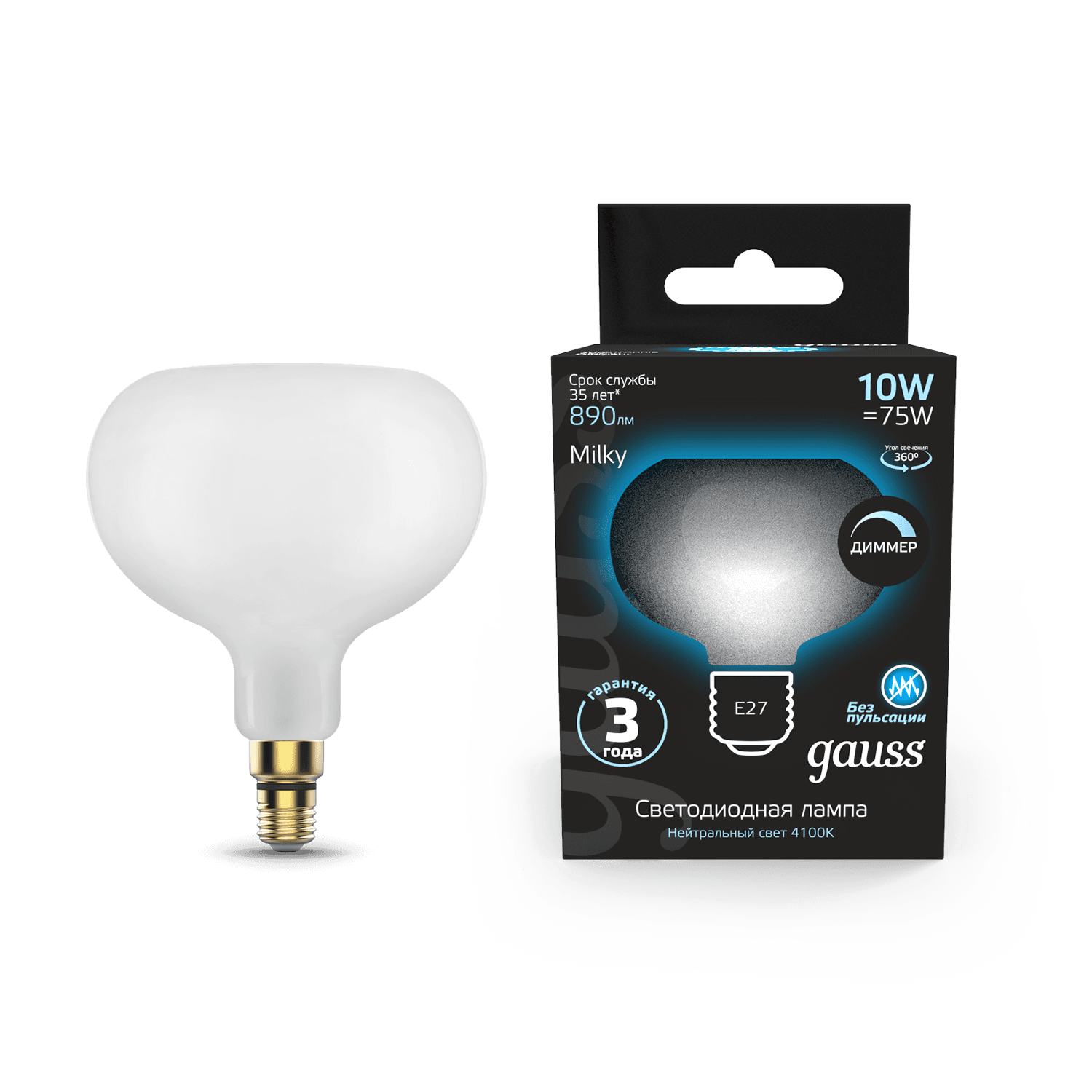 Gauss Лампа Filament А190 10W 890lm 4100К Е27 milky диммируемая LED 1017802210-D — миниатюра 3