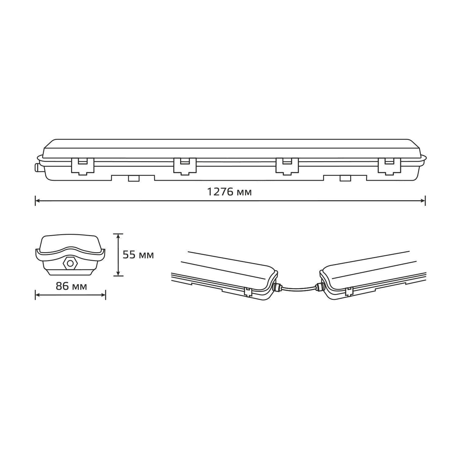 Gauss Светильник линейный СПП-Т8-G13 LITE 220-230V IP65 1276*86*55мм для LED ламп 2х1200мм 909437212 — миниатюра 6
