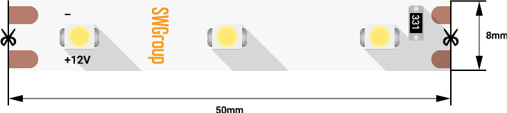 SWG Лента светодиодная стандарт 3528, 60 LED/м, 4,8 Вт/м, 12В , IP20, Цвет: Ультрафиолет SWG360-12-4.8-UV