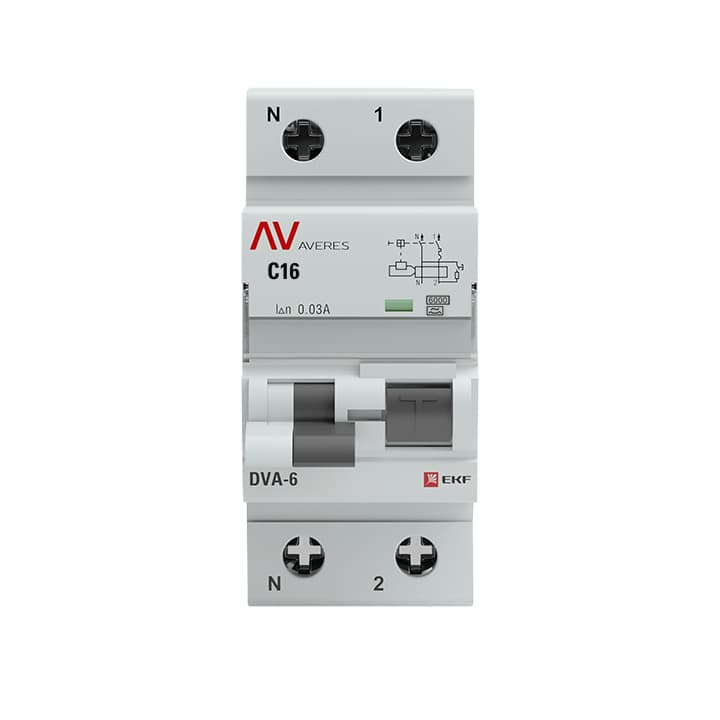EKF Averes DVA-6 Автоматический выключатель дифференциального тока (C) 1P+N 16А/30мА тип А 6кА rcbo6-1pn-16C-30-a-av — миниатюра 2