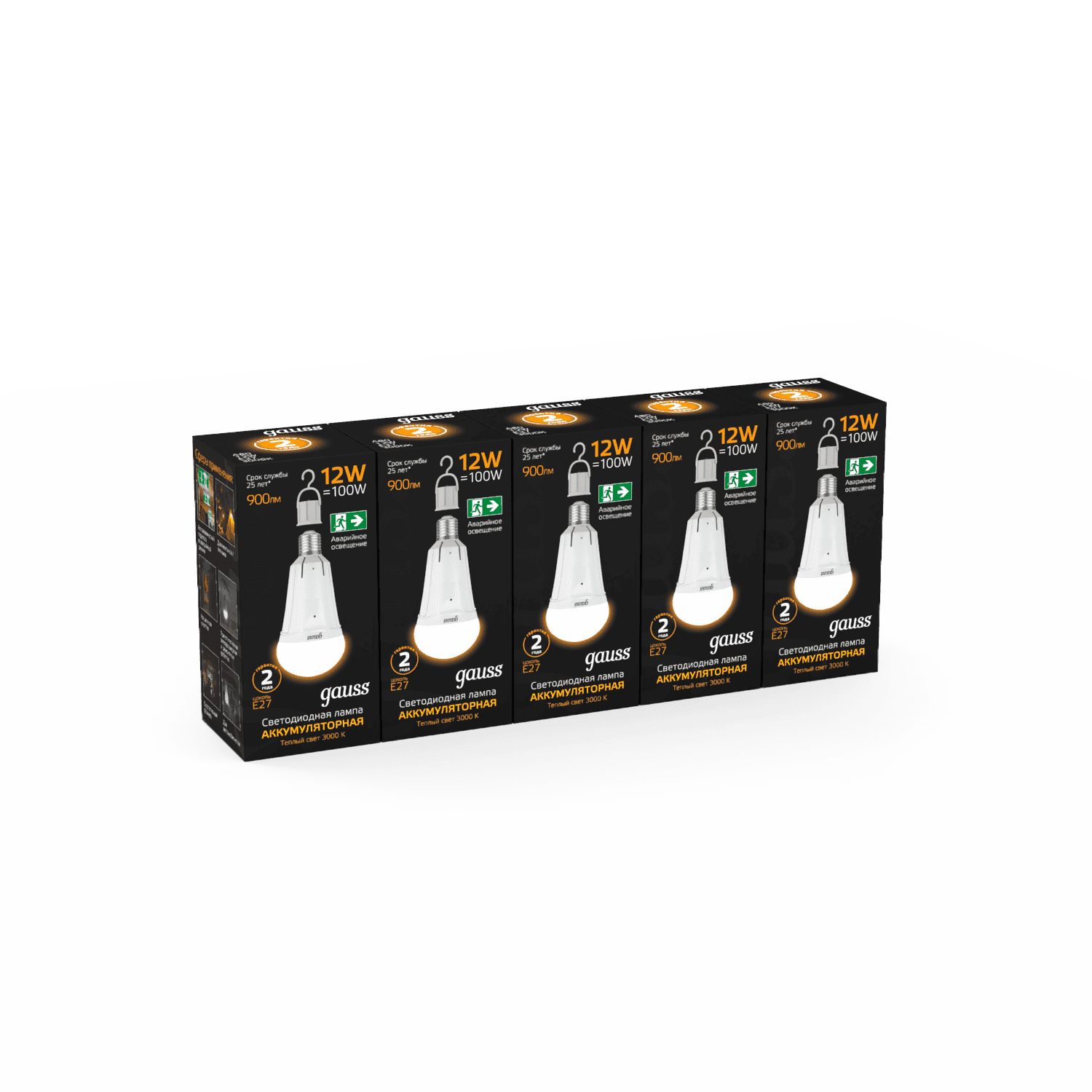 Gauss Лампа A80 12W 900lm 3000K Е27 авар. с Li-Ion аккумулятором LED 102002112 — миниатюра 3