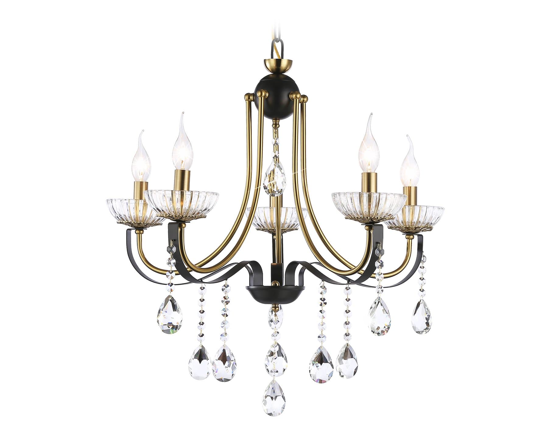 Ambrella Подвесная люстра с хрусталем TR4952/5 BK/GD/CL черный/золото/прозрачный E14*5 max 40W D620*670