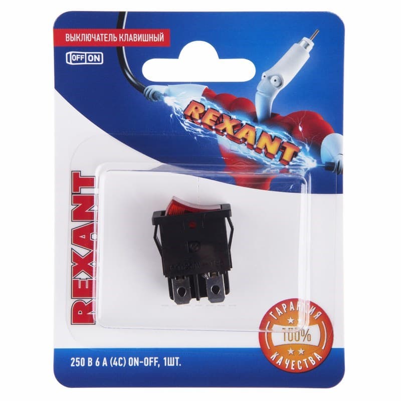 Выключатель клавишный 250V 6А (4с) ON-OFF красный с подсветкой Mini (RWB-207, SC-768) (в упак. 1шт.) Rexant 06-0300-A