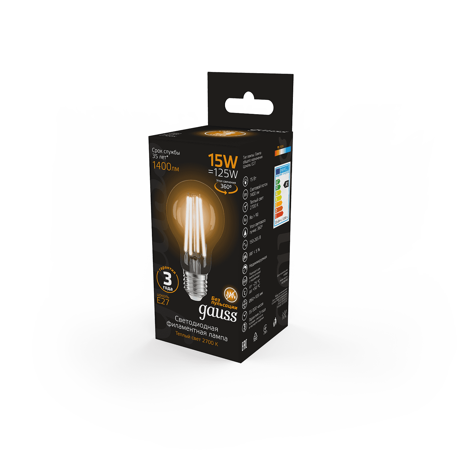 Gauss Лампа Filament А60 15W 1400lm 2700К Е27 LED 102902115 — миниатюра 4