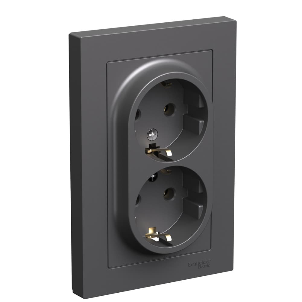Systeme Electric AtlasDesign Базальт Розетка двойная с/з, 16А, в сборе