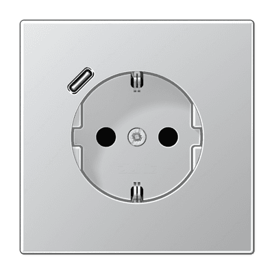 JUNG Розетка SCHUKO® с USB-зарядным устройством, тип С термопласт алюминий AL1520-18C-L