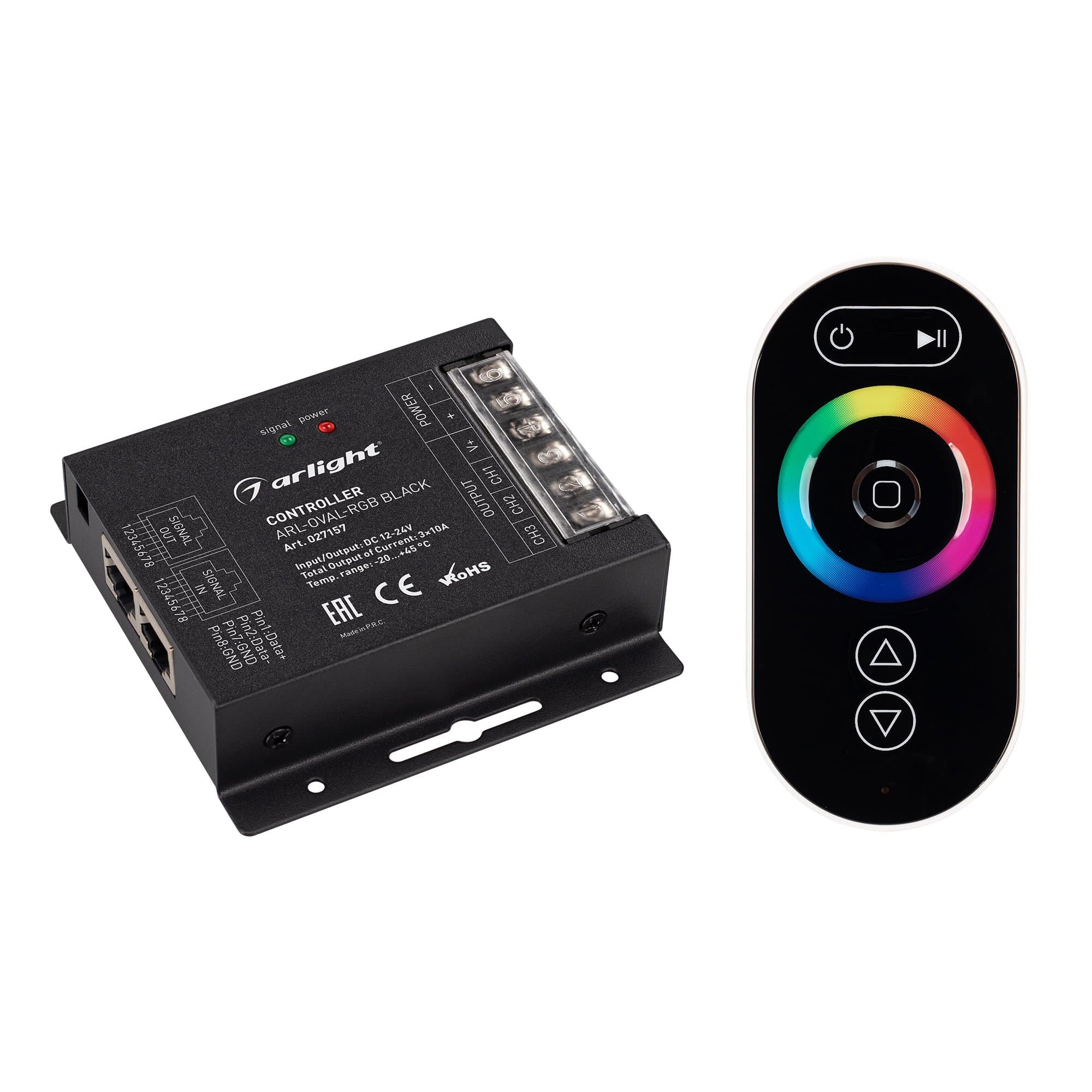 Arlight Контроллер ARL-OVAL-RGB Black (12-24V, 3x10A, ПДУ Овал, RF, RJ45) (IP20 Металл, 3 года) 027157