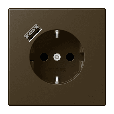JUNG Розетка SCHUKO® с USB-зарядным устройством, тип A термопласт латунь Antik ME1520-18AAT-L