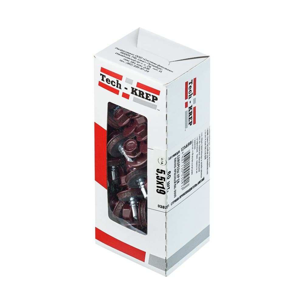 Tech-Krep Саморез КР св. 5,5х19 RAL-3005 (винно-красный) (60 шт) - коробка с ок 125699 — миниатюра 1