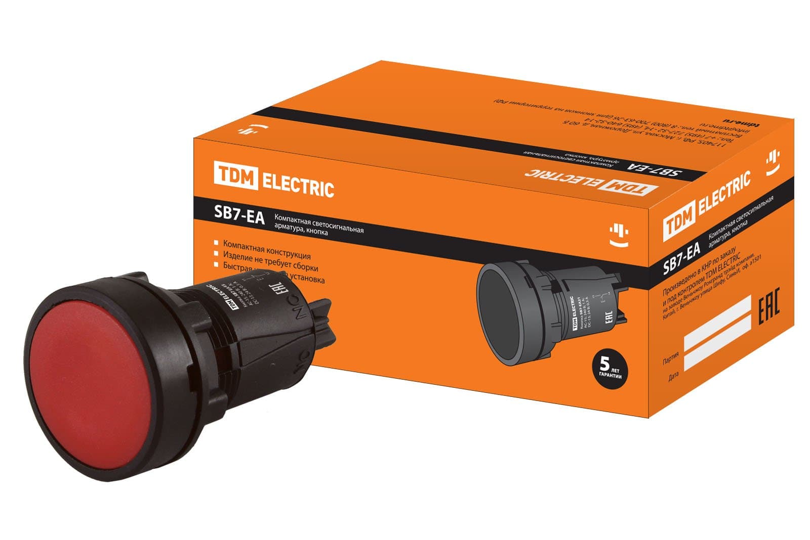 TDM Кнопка переключатель SB7-EA45 d22мм 1з+1р красная SQ0746-0022