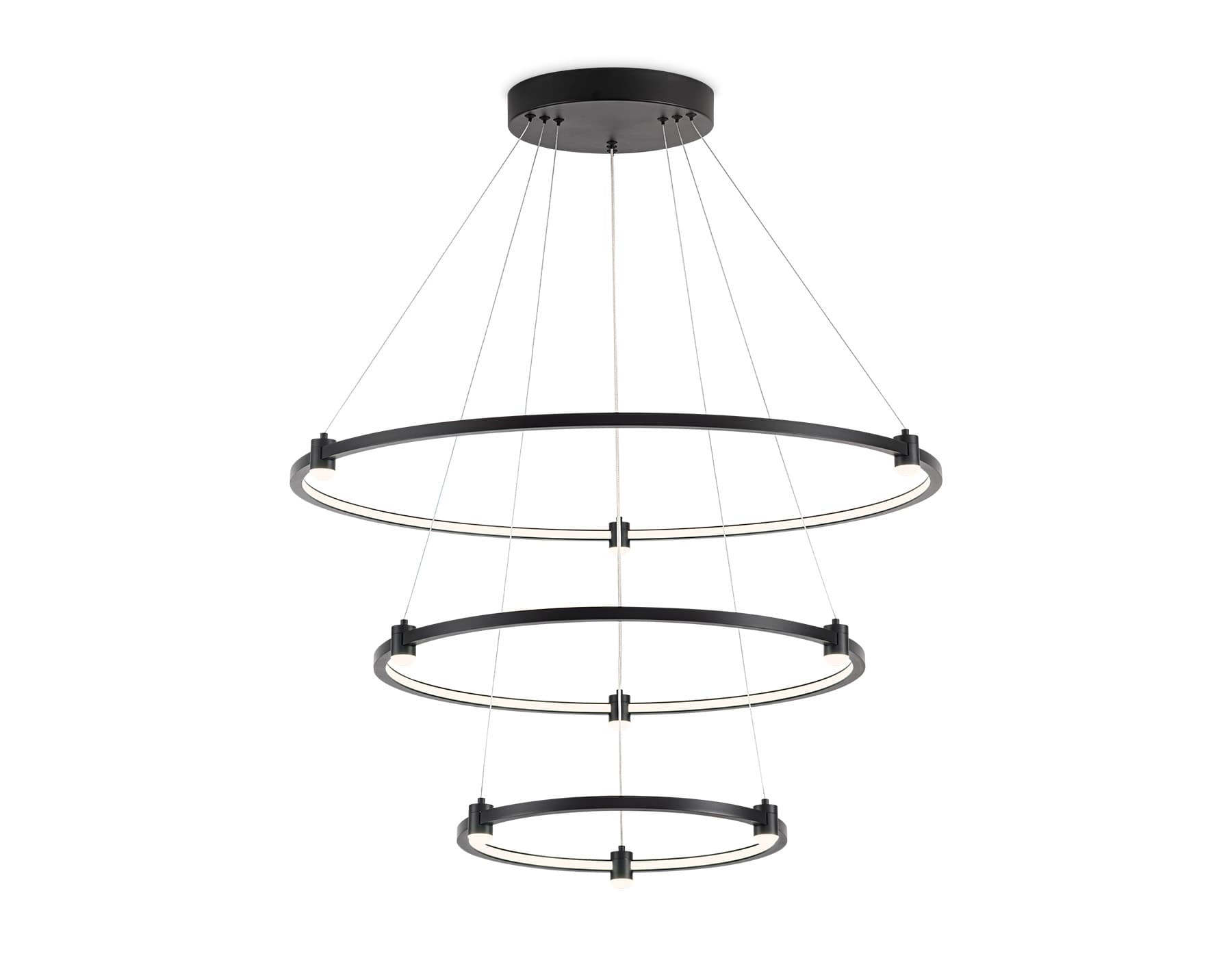 Ambrella Светильник подвесной светодиодный FL5514/3+9 BK черный 90W 3000K/4200K/6400K D800/600/400*1300 (без ПДУ) — миниатюра 2