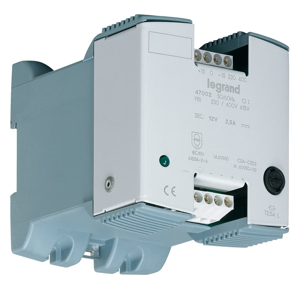 Legrand Однофазный источник питания с фильтром помех первичная обмотка 230/400В 12В 30Вт 2.5А 047002