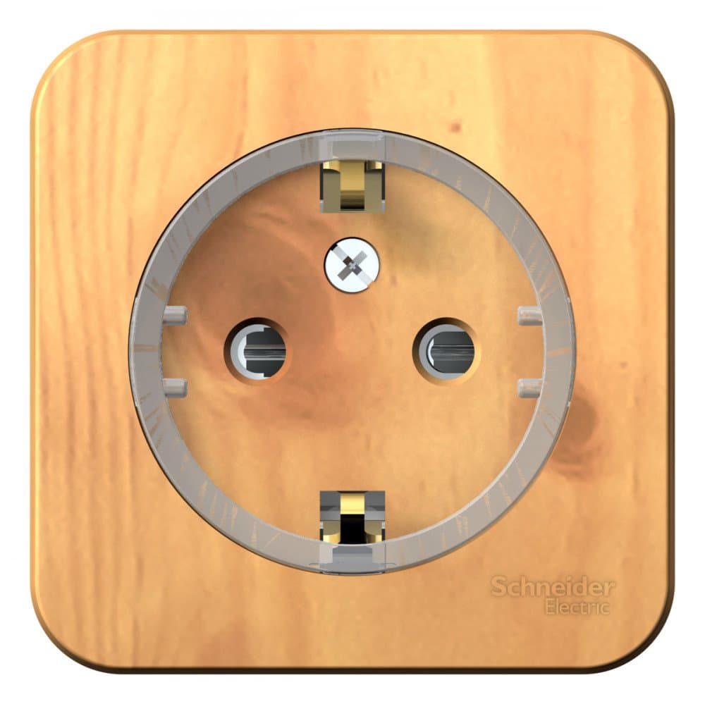 Systeme Electric Blanca наруж Ясень Розетка с/з со шторками, (тонкая), 16А, 250В — миниатюра 1