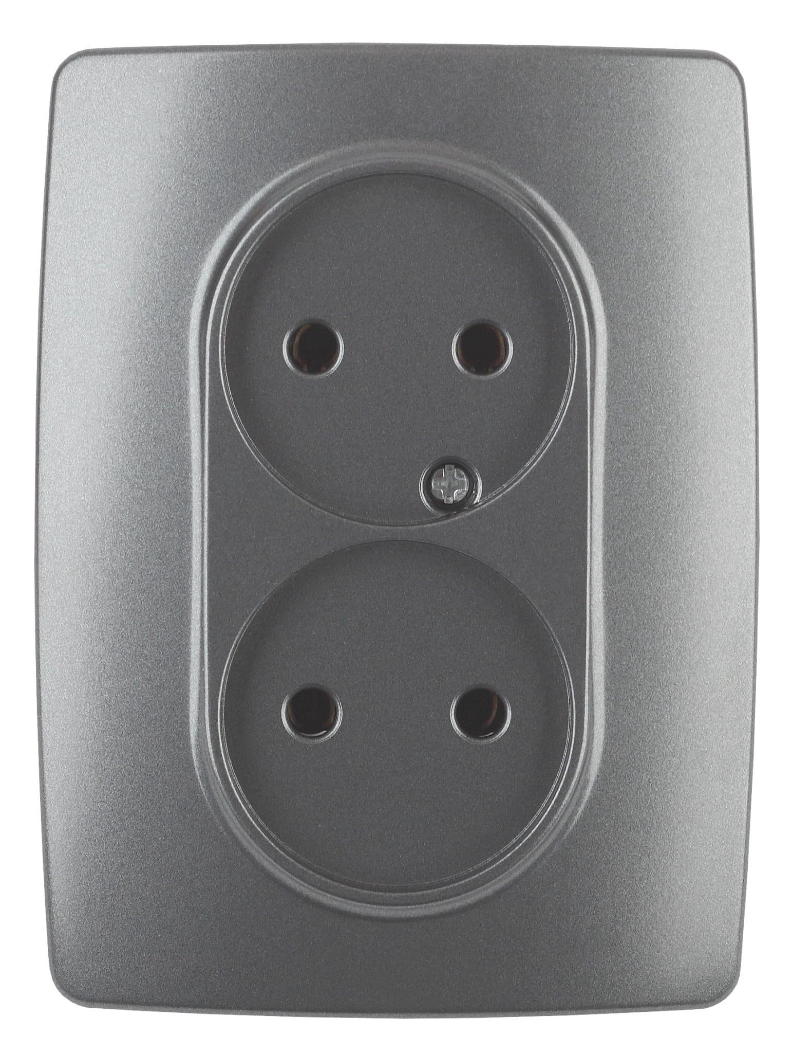ЭРА 12-2107-12 Розетка 2X2P, 16A-250В, IP20, 12, Графит